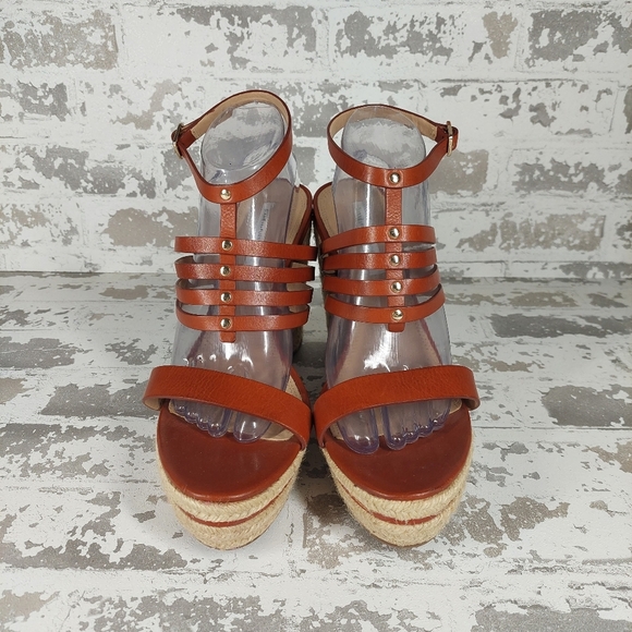 Diane Von Furstenberg Brown Strappy Ankle Buckle Espadrilles Wedges V97 - Picture 3 of 9
